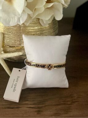 kate spade Gold Leopard-Print Flower Hinged Bangle